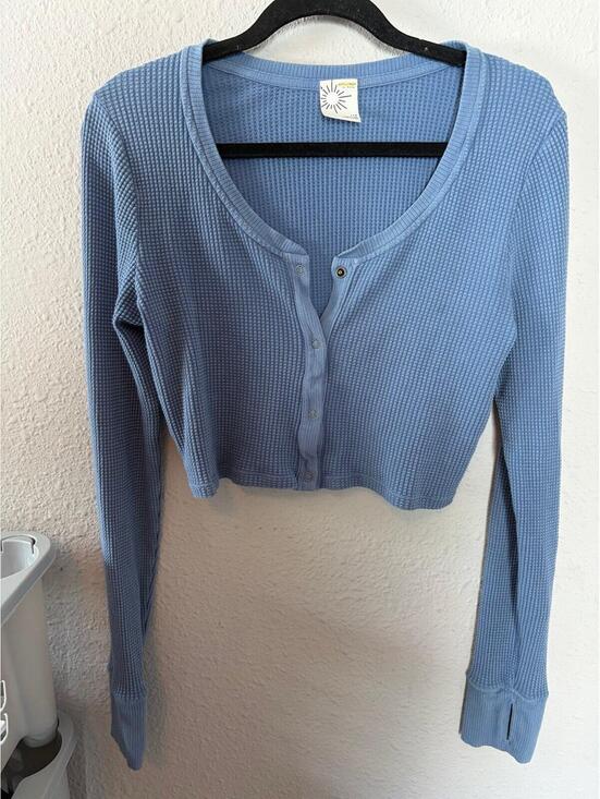Tops - Offline by Aerie cropped waffle henley long sleeve blue size L